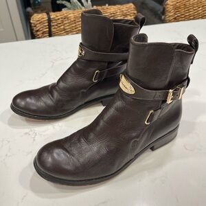 Michael Kors Arley Moto Brown Leather Ankle Boots 7